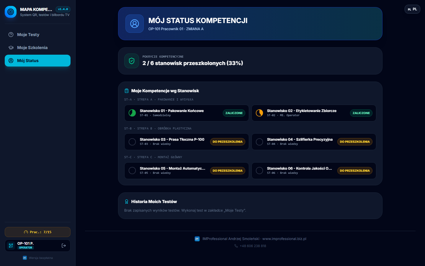 Widok pracownika – mój status